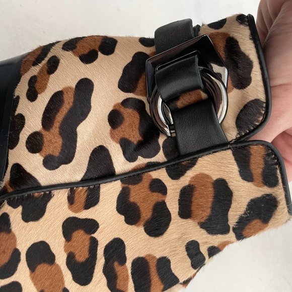 Aquatalia Faria Ankle Boots Leopard Weatherproof Calf Hair Tonal Strap Zipped - Picture 6 of 10